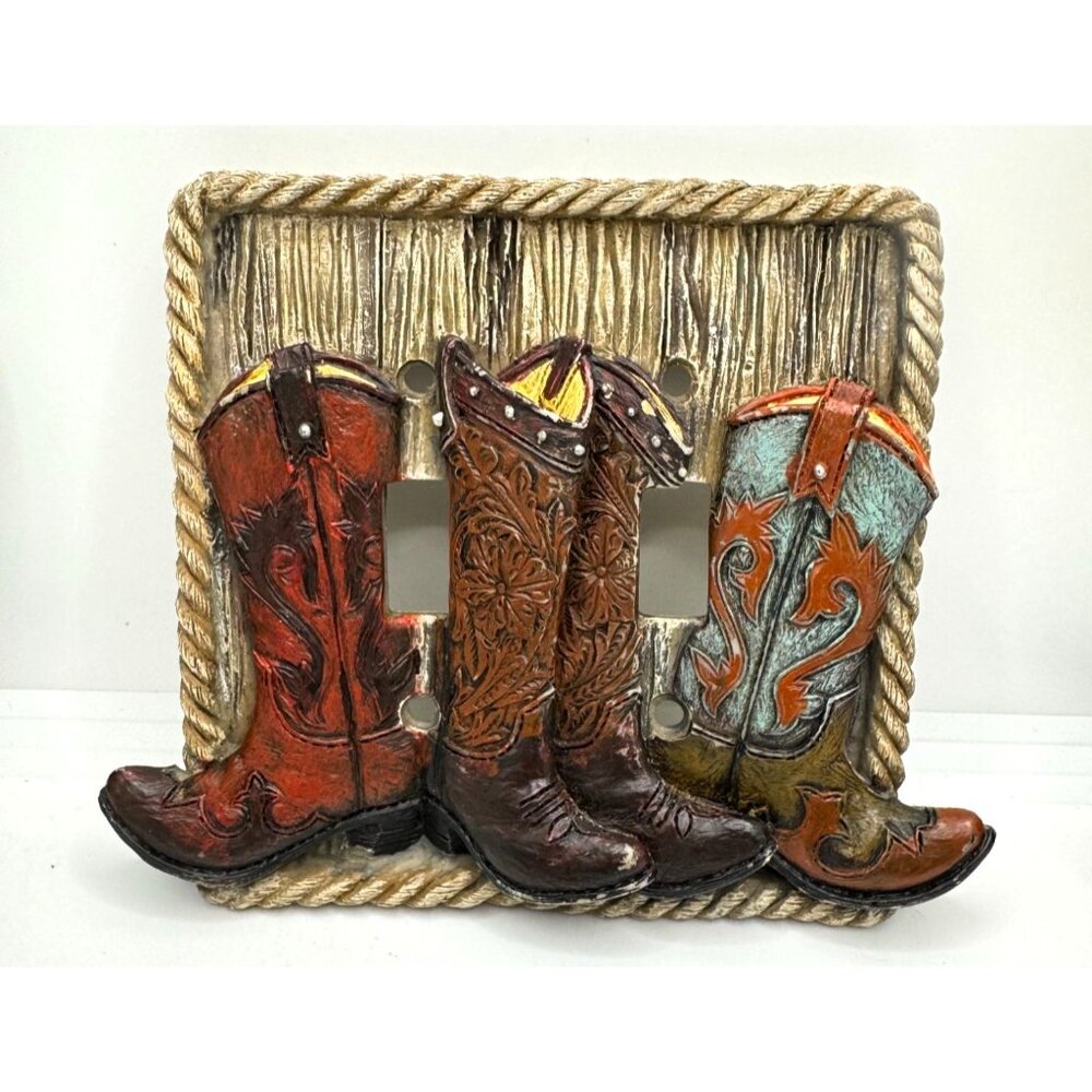 Western Cowboy Boot Double Light Switch Cover Rustic Wall Decor Resin